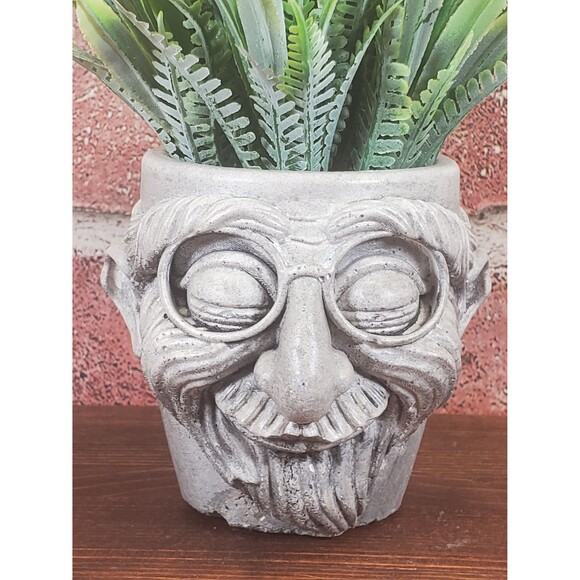 Cement Old Man Face Planter Pot, Concrete Man with Glasses Succulent Planter - Picture 2 of 10